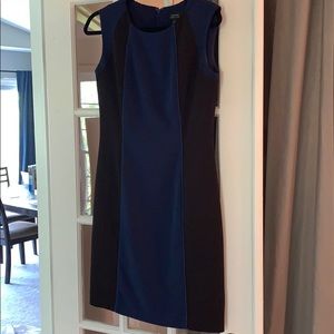 Tahari Blue and Black Color Blocked Sheath Dress